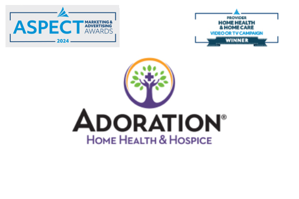 Adoration Home Health & Hospice logo with two award graphics above it