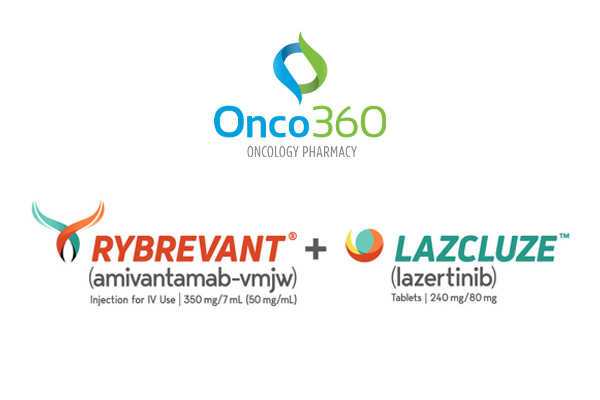 Three logos featured: Onco360, Rybrevant, Lazcluze