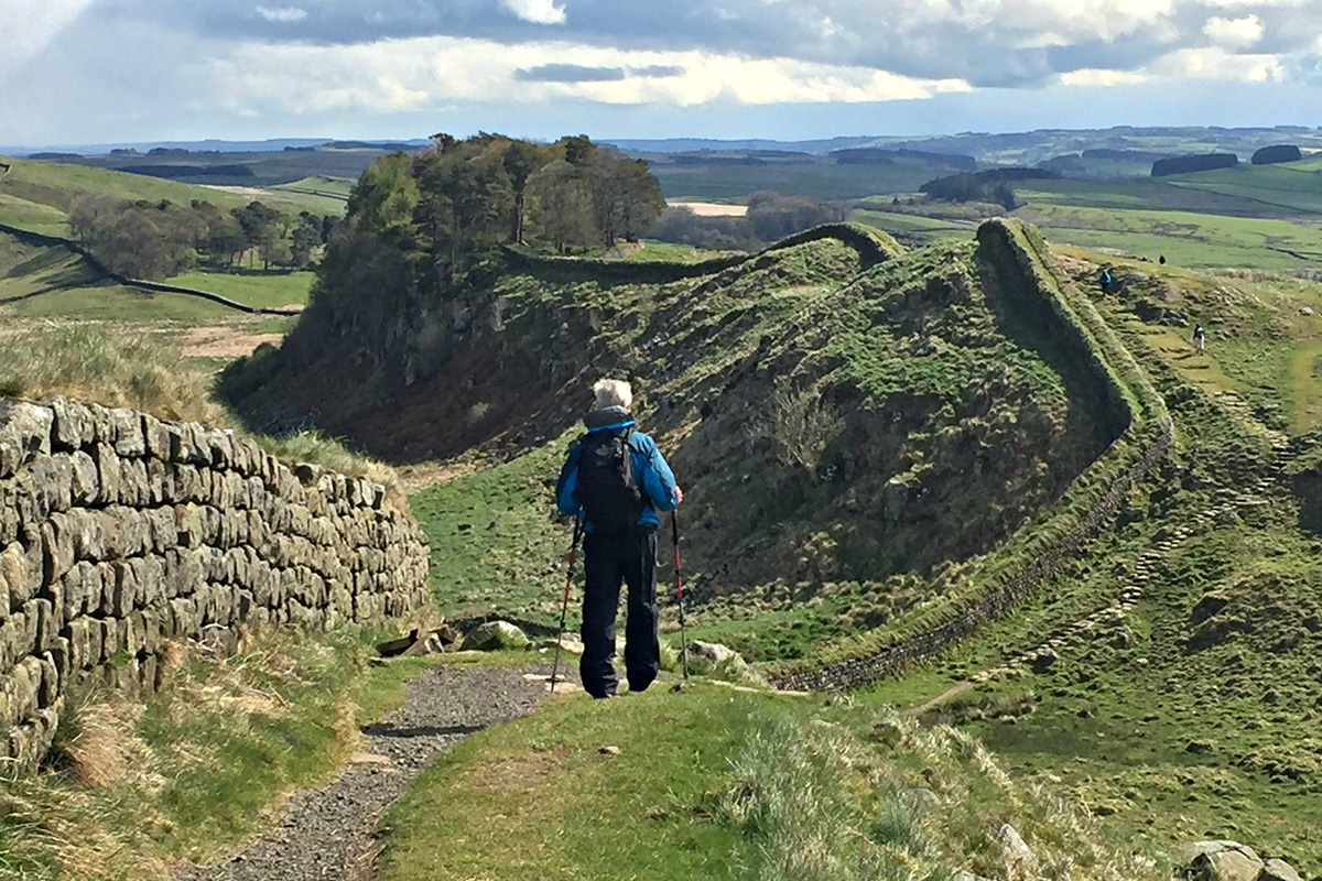 Hiking Hadrians Wall with walking sticks